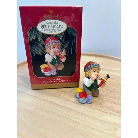 Hallmark Collectors Club Ornament 1999 "Arctic Artist" Elf Painting Toy Soldier - Picture 1 of 4